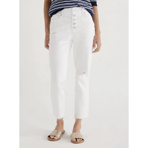 Time and Tru Women's 14 High Rise Straight Crop Denim Jeans White 25” Inseam - Picture 1 of 15